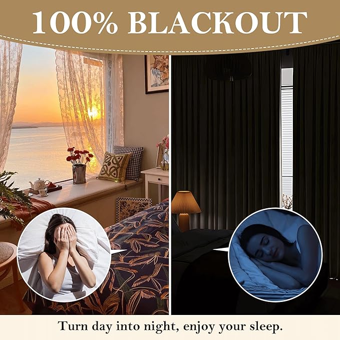 RYB HOME Cream White Linen Blackout Curtains, 100% Blackout Thermal Insulated Boho Farmhouse Window Curtain Panels for Living Room, Back Tab & Rod Pocket, 52" W x 84" L, 2 Panels Set