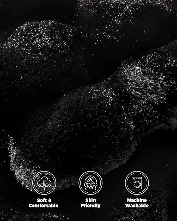 Ultra Soft Cozy Faux Fur Throw Blanket, Fuzzy Plush Thick Bubble Blanket, Oversize Luxury Fluffy Blanket for Couch, Bed, and Living Room, 60x80 Inches, Black