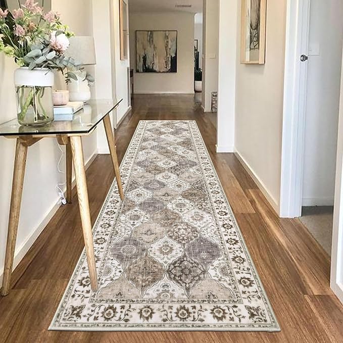HEBE Hallway Runner Rug 2'x8' Washable Vintage Distressed Area Rugs Non Slip Laundry Rug Runner Boho Floor Carpet Runners for Hallways Entryway Laundry Room Kitchen Bathroom