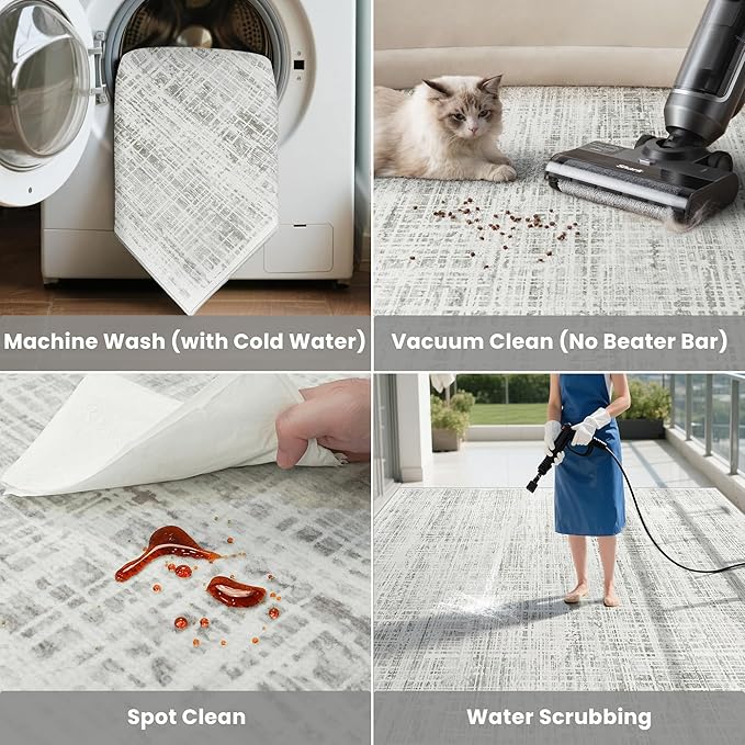 10x12 Area Rugs Washable Rug: Anti-Skid Abstract Modern Living Room Rug Soft Thin Carpets Indoor Floor Non-Shedding Carpet for Bedroom Dining Farmhouse Nursery Home Office (White Gray, 10'x12')