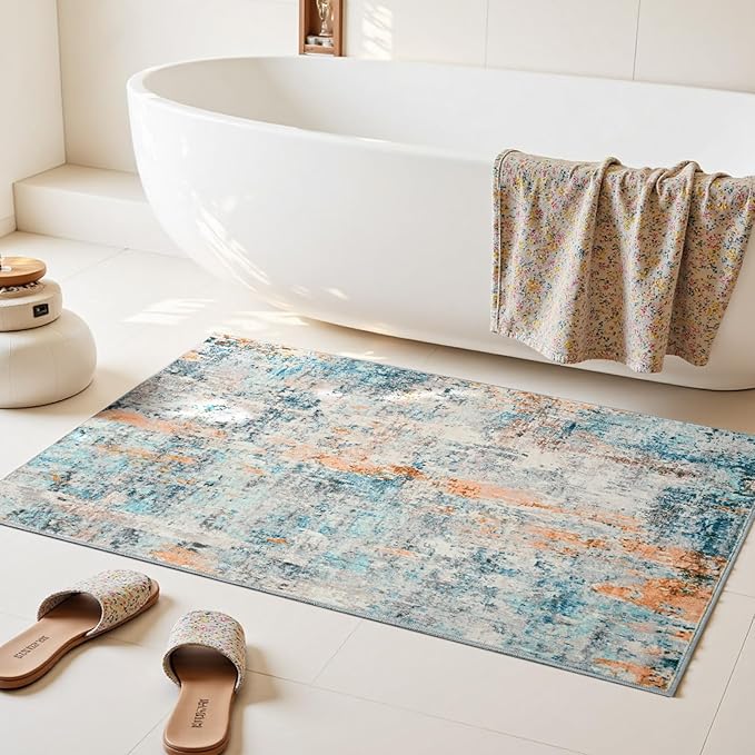 Entrance Rugs Indoor 2x3 Blue Entry Rug Washable Abstract Small Area Rug Non-Slip Low Pile Throw Rugs for Entryway, Kitchen Floor, Front Door Indoor Door Mat, Bathroom, Bedroom Bedside