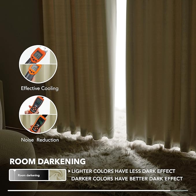 Deconovo Blackout Curtains, Thermal Insulated, W52 x L84 2 Panels, Back Tab, Machine Washable, Room-Darkening Drapes for Bedroom/Living Room Beige