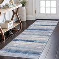 KOZYFLY Modern Abstract Kitchen Runner Rug, 2x6 Washable Rug Runner Non-Slip Soft Striped Hallway Runner Rugs, Blue/Grey/Beige Print Carpet Runner for Entryway Bathroom Laundry Room Foyer