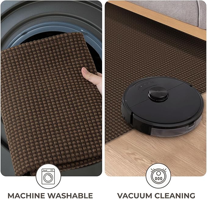KOZYFLY Runners for Hallways 2x7 ft Washable Kitchen Runner Non Slip Rubber Backed Hall Runners Cotton Entryway Runner Rugs Floor Carpet for Indoor Backdoor Bedroom Kitchen, Reddish Brown/Coffee