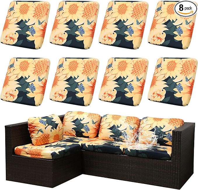 Outdoor Cushion Covers Set,8PCS Patio Furniture Couch Seat Slipcovers, Replacement for Sofa Sectional Chair(Cover，Only)