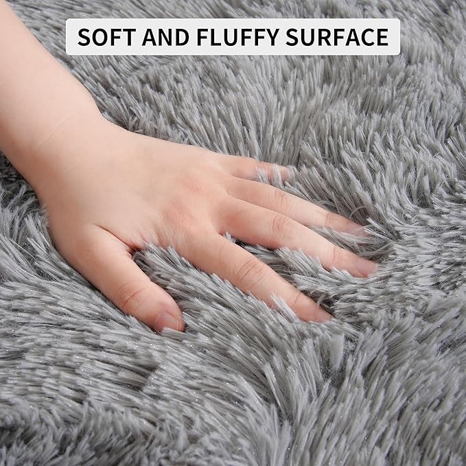 Tepook Area Rugs 10x14 for Living Room, Super Soft Fluffy Rugs for Bedroom, Modern Shaggy Rug Fuzzy Carpets for Kids, Plush Indoor Nursery Home Decor Rug with Non-Slip Bottom, Grey