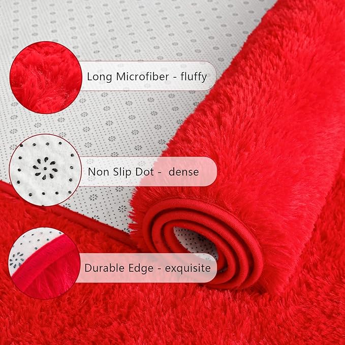 Chicrug Soft Area Rugs for Bedroom Living Room Plush Fluffy Rug 2x4 Feet, Shag Furry Area Rug Carpet Non Shedding for Nursery Children Kids Girls Room Home Decorative, Red