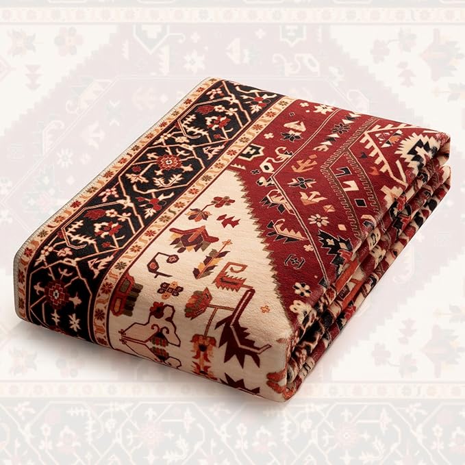 SERISSA Area Rug 3x5 Boho Rugs for Bedroom, Washable Non-Slip Living Room Rug, Ultra Soft Print Distressed Vintage Red Black Rug Low-Pile Throw Carpet for Entry Kitchen Bedroom Nursery Dorm Decor