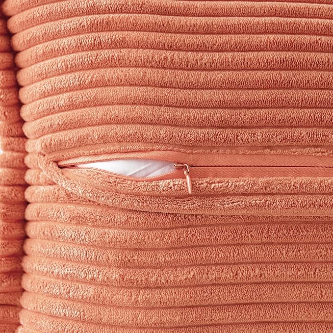 MIULEE Decorative Throw Pillow Covers for Couch Bed Livingroom 20x20 Inch Set of 2 Coral Red Boho Accent Throw Pllows Broadside Striped Patchwork Soft Corduroy Summer Pillowcases