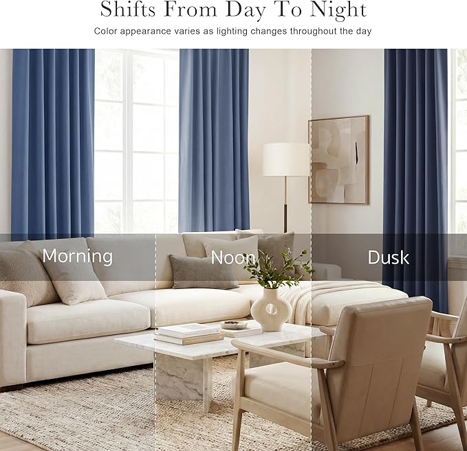 Pony Dance Blackout Curtain Panels for Kitchen, Cafe Curtains for Bathroom, Room Darkening Blackout Draperies Window Treatment Tiers (2 Panels, Blue Haze, 34x45 Inch)