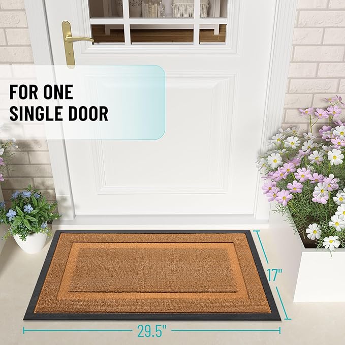 OLANLY Front Door Mat Indoor Outdoor Entrance, Waterproof All-Season, All-Weather Doormat, Sturdy Natural Rubber, Low Profile, Easy Clean Patio Porch Entryway Mat, 47x17, Tangerine Orange
