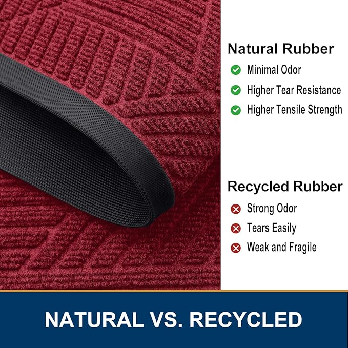 Smiry Half Circle Front Door Mat Outside Entrance, Heavy Duty Sturdy Natural Rubber Doormat, Trap Dirt and Moisture, Low Profile Mats for Indoor Outdoor Entry, Irregular Triangle (47x32, Wine Red)