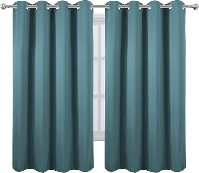 LEMOMO Sea Teal Thermal Blackout Curtains/52 x 63 Inch/Set of 2 Panels Room Darkening Curtains