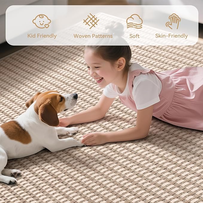 YDKGL Boho Washable Area Rugs 6x9 ft, Non Slip Area Rug for Living Room, Braided Office Rugs Bedroom Rug Woven Washable Indoor Floor Carpets for Office Dining Bedroom Living Room, Easy to Clean, Brown