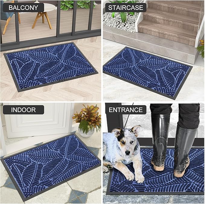 Colorxy Waterproof Doormat, Sturdy Natural Rubber Front Indoor Mat, Non Slip Low Profile Indoor Outdoor Door Mats, Stain and Fade Resistant Floor Mat, Easy Clean Patio Entrance Mat, 71''x47'', Navy