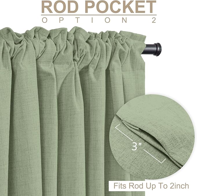 100% Blackout Shield Linen Blackout Curtains for Bedroom 96 Inches Long, Back Tab/Rod Pocket Living Room Drapes, Thermal Insulated Blackout Curtains 1 Panel Set, 100" W x 96" L, Sage