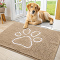 Smiry Dog Door Mat for Muddy Paws, Absorbent Dirt Trapper Non Slip Quick Dry Washable Chenille Mat for Mud Dogs, Entry Rug for Indoor and Outdoor (36x24 Inches, Beige and White)