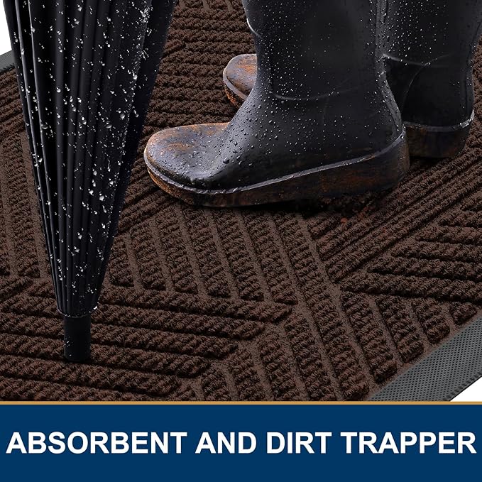Smiry Front Door Mat Outside Entrance, Heavy Duty Sturdy Natural Rubber Doormat, Trap Dirt and Moisture, Easy Clean Low Profile Mats for Indoor Outdoor Entry, Irregular Triangle (59x40, Dark Brown)