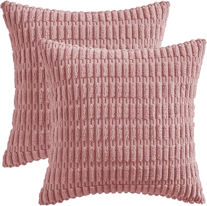 MIULEE Pack of 2 Corduroy Decorative Throw Pillow Covers 20x20 Inch Soft Boho Striped Pillow Covers Modern Farmhouse Home Decor for Sofa Living Room Couch Bed Blush Pink Spring Valentine Decor