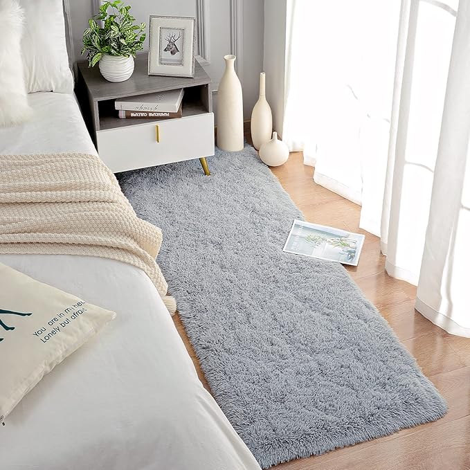 Chicrug Soft Runner Rugs for Bedroom Living Room Plush Fluffy Rug 3x10 Feet, Shag Furry Area Rug Carpet Non Shedding for Nursery Children Kids Girls Room Home Decorative, Grey