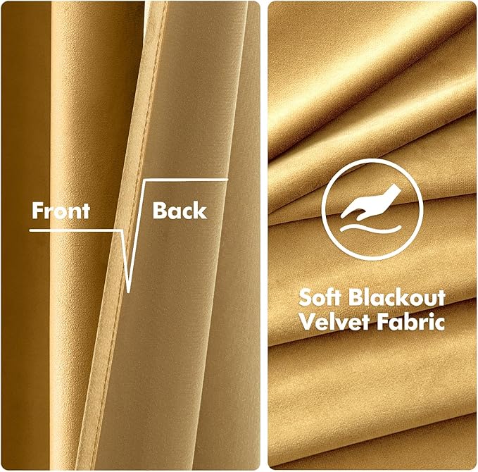 MIULEE Velvet Curtains Golden Elegant Grommet Thermal Insulated Soundproof Room Darkening Curtains/Drapes for Classical Living Room Bedroom Decor 52 x 96 Inch Set of 2