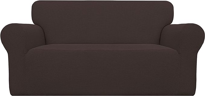 Easy-Going Stretch Oversized Loveseat Slipcover 1-Piece Sofa Cover Furniture Protector Couch Soft with Elastic Bottom for Kids Polyester Spandex Jacquard Fabric Small Checks Chocolate