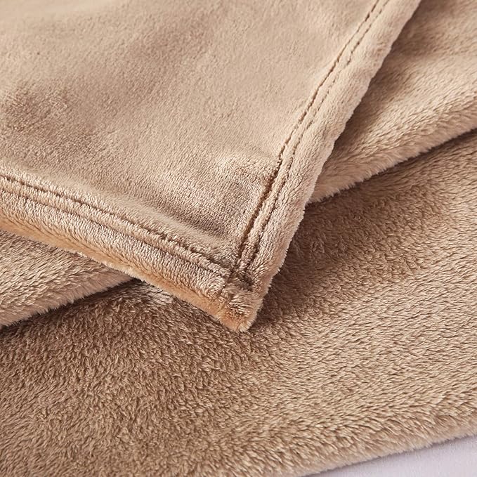 TASTHROW Large Flannel Fleece Throw Blanket, 50×70 Inch - Cozy Lightweight Thick Blanket - All Seasons Suitable for Women, Men and Kids (Light Coffee)