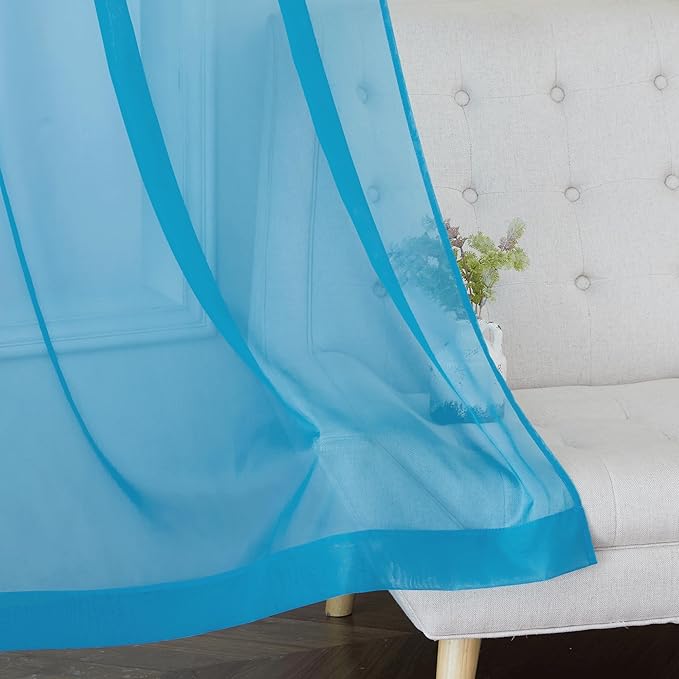 NICETOWN Sheer Window Curtains Sweep to Floor, Grommet Airy and Breathable Soft Voile Sheer Drapes with Light Filtering for Living Room/Bedroom, Teal, W54 x L108, 2 Panels