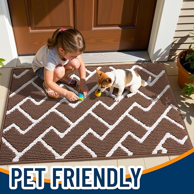 OLANLY Front Door Mat, Non-Slip Rubber Backing, Dirt Resistant and Absorbent, Washable, Easy to Clean Low-Profile Indoor Doormat for Back Door, Entryway, Inside Entrance, 36x24, Coffee