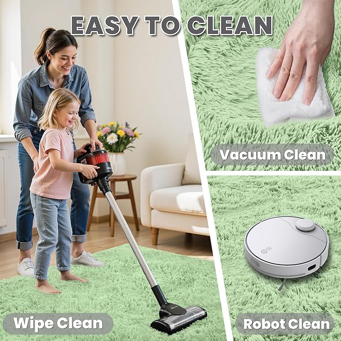 5x7 Area Rugs for Living Room Rug: Soft Fluffy Shag Mint Green Rugs for Bedroom, Non-Slip Large Fuzzy Plush Rug Indoor Floor Carpet for Nursery Kids Boys Girls Room, Dorms, Playroom, Modern Home Decor