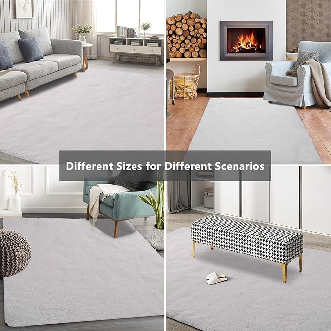 Shag Area Rugs for Bedroom Living Room,5X8 Ultra Soft White Fluffy Area Rugs for Dorm, Indoor Carpet Nursery Rugs for Kids Room Home Decor,White