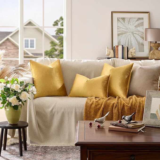 GIGIZAZA Golden Throw Pillow Covers 16x16 Decorative Velvet Cushion Covers Pack of 2 Pillowcase for Sofa