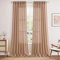 Nanspring Peach Linen Curtains 96 Inches Long Set for Baby Girl Bedroom Back Tab Rod Pocket Semi Sheer Light Filtering Drape for Bedroom Home Decor Protect Privacy 52x96,2 Panels