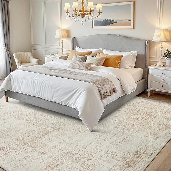 5x8 Area Rugs for Living Room Washable Rug: Anti-Skid Abstract Modern Living Room Rug Soft Thin Carpets Indoor Floor Non-Shedding Carpet for Bedroom Dining Farmhouse Nursery Beige White