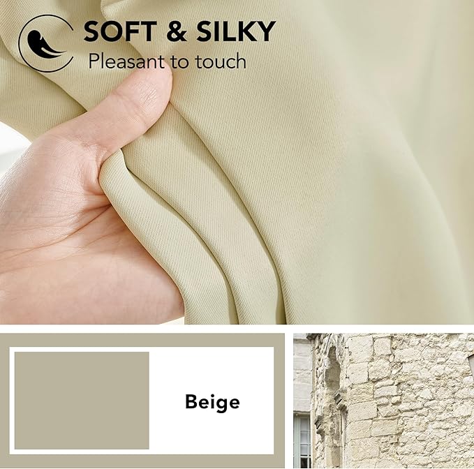 Deconovo Blackout Curtains, Thermal Insulated, W52 x L72 2 Panels, Back Tab, Machine Washable, Room-Darkening Drapes for Bedroom/Living Room Beige