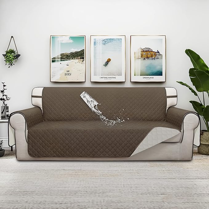 ISSUNTEX Double Protection 100% Waterproof Sofa Covers for Living Room, Reversible Couch Covers for 3 Cushion Couch Sofa, Furniture Protector Sofa Cover for Pets (X Large, Camel/Ivory)