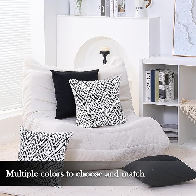HPUK Decorative Throw Pillow Covers Set of 4 Geometric Design Linen Cushion Cover for Couch Sofa Living Room, 18"x18" inches, Black