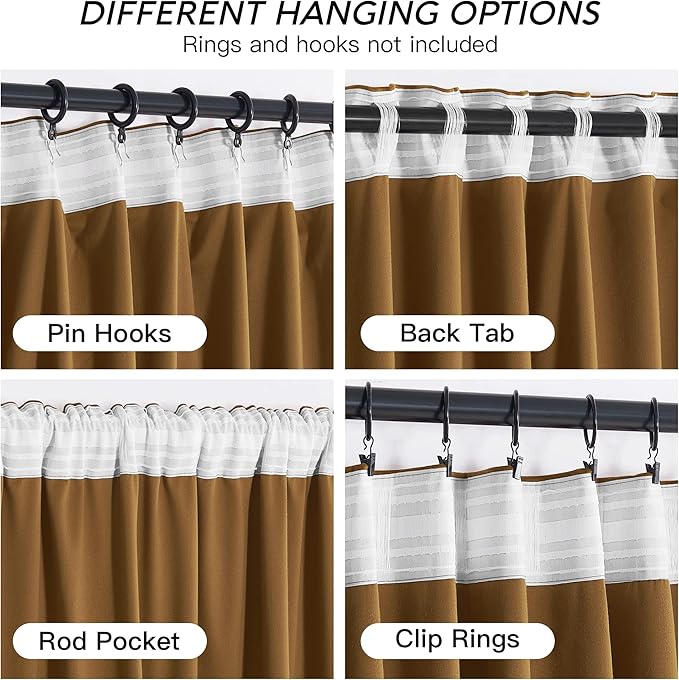 RYB HOME Gold Brown Velvet Curtains 72 inches with Hook Belt, Soft Fabric Room Darkening Thermal Insulated Luxurious Home Decor Curtains for Living Room Bedroom, W 42" x L 72", 2 Panels Set