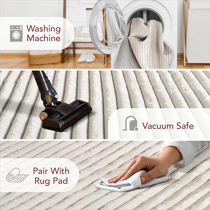 Nuloom SuperiorWash Collection Kai Off-White, 3'9" x 6', Fluffy and Cozy, High Traffic, Stain Resistant, Easy Clean, Durable Washable Area Rug for Bedroom, Living Room, Dining, Den, Foyer, Entryway