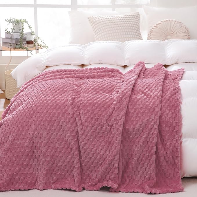Dusty Pink Throw Blanket 60"×80" inches Gifts for Mom Fuzzy 3D Jacquard Decorative Flannel Fleece Super Soft Plush Cozy Blanket for Couch Sofa Chair Lightweight