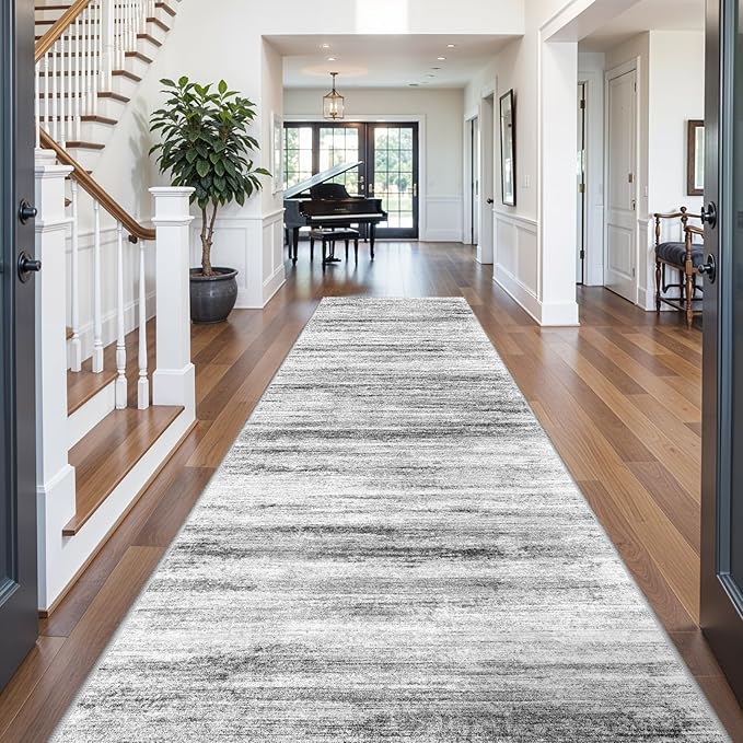 4x12 Runner Rug for Wide Hallway: Long Washable Runners for Entryway Living Room Dining Room - Stain and Water Resistant Rugs with Non-Slip Backing - Soft Low-Pile Carpet Grey