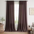 Linen Curtains Semi Sheer Coffee Brown 96 Inches Long 2 Panels Set for Living Room Back Tab Rod Pocket Light Filtering Drape for Bedroom Dinning Room Vintage Rustic Protect Privacy 52x96