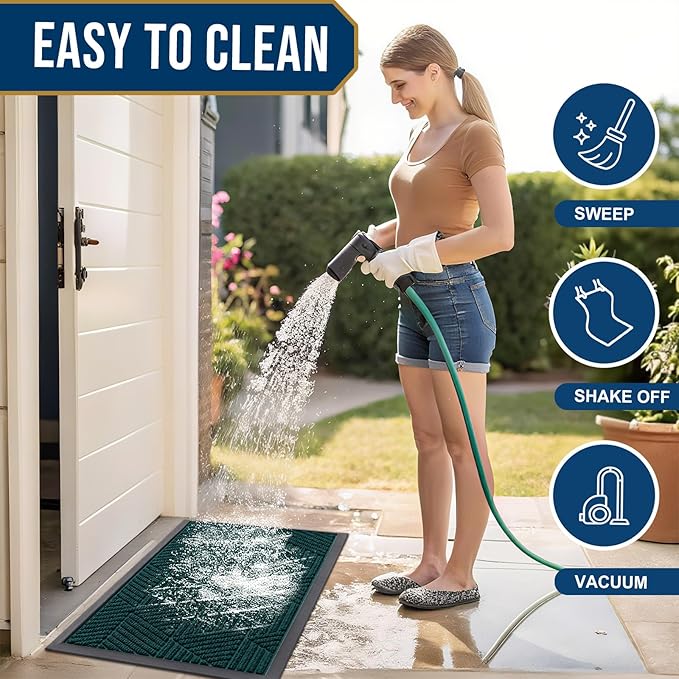 Smiry Front Door Mat Outside Entrance, Heavy Duty Sturdy Natural Rubber Doormat, Trap Dirt and Moisture, Easy Clean Low Profile Mats for Indoor Outdoor Entry, Irregular Triangle (29.5x17, Atlantic)