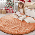 OLANLY Muted Orange Round Rugs for Bedroom - Machine Washable, 4 ft Circle Area Rugs for Living Room, Soft and Fluffy Shaggy Carpet for Teen Girl and Boys, Nursery Rooms, Dorms, Home Decor Aesthetic