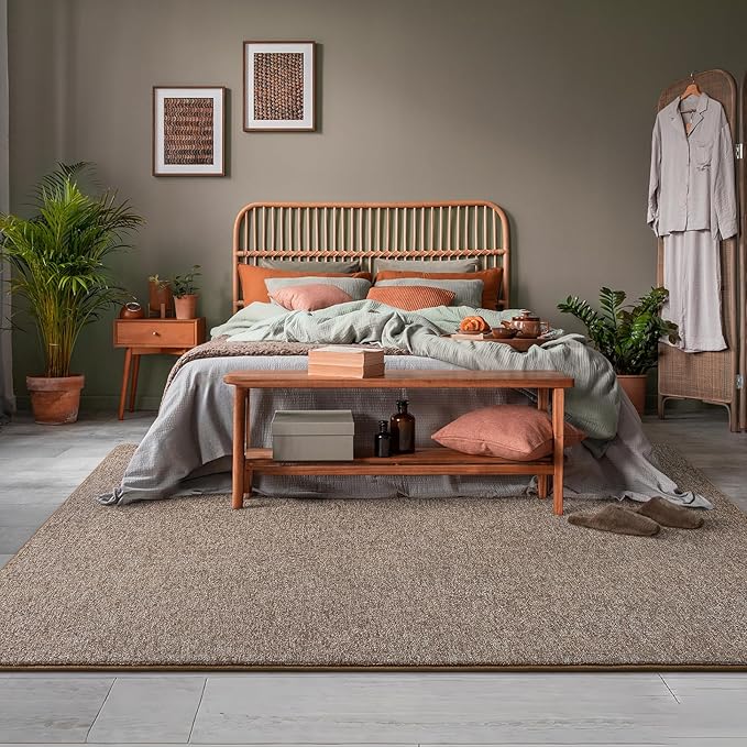 AROGAN Washable 7×10 Living Room Rug, Modern Area Rugs with Soft Memory Foam for Bedroom, Minimalist Non-Slip Indoor Floor Carpet for Dining Room Office Kids Playroom Decor, Matte Brown