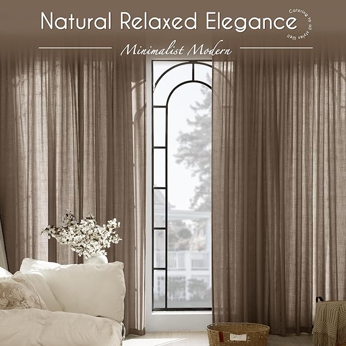 Chocolate Brown Linen Curtain 84 inch Length 2 Panels Set Back Tab Light Filtering Living Room Curtain Drapes Home Office Modern Minimalist Decor Farmhouse Boho Neutral Semi Sheer Curtain 84 inch Long