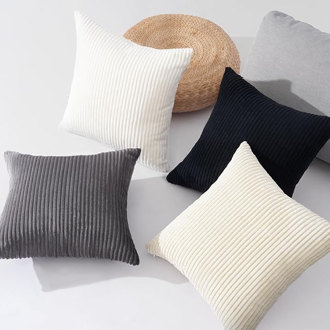 Topfinel Decorative Throw Pillow Covers Cushion Cases,Set of 4 Soft Velvet Modern Double-Sided Designs,Mix and Match for Boho Farmhouse Fall Home Decor(18x18 inch, White/Black)