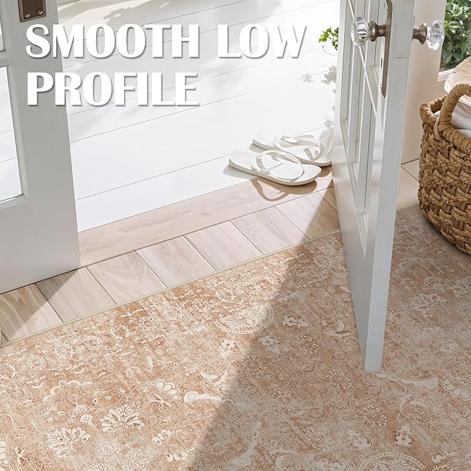 2'6"x16' Washable Hallway Runner Rug - Non Slip Kitchen Runner Rugs with Rubber Backing Vintage Low-Pile Carpet Runners for Entryway Dining Room Laundry Room Home Decor (Brick)