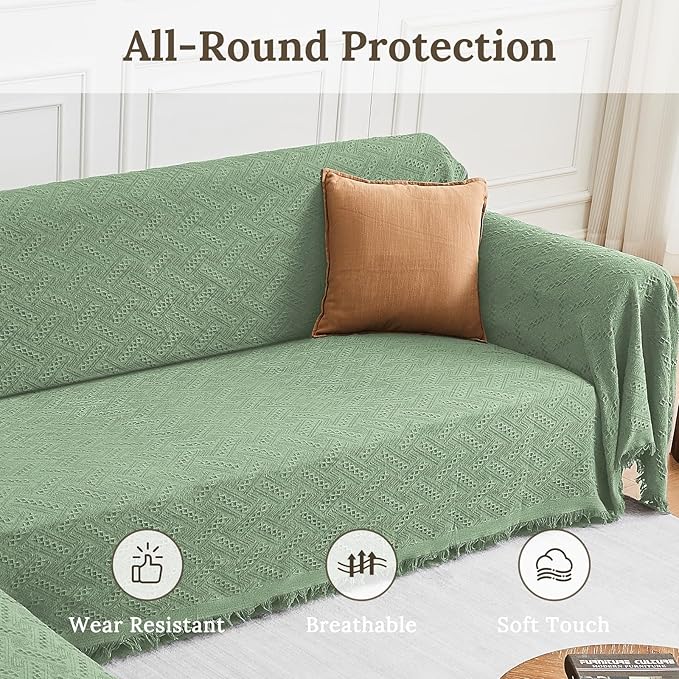 HOMERILLA Sectional Couch Covers for Sectional Sofa L Shaped Sofa Cover Blanket 2 Pieces L Shape Furniture Protector for Pets Dogs(Sage, Large)