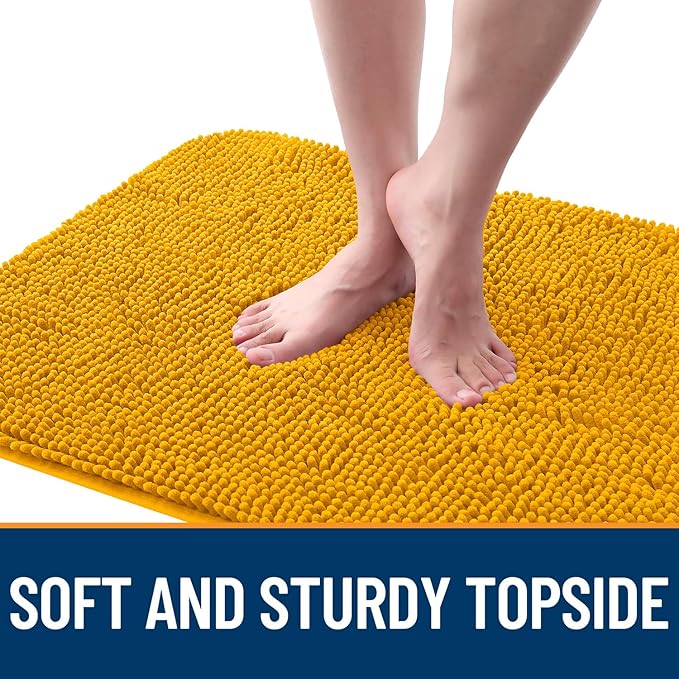 OLANLY Dog Door Mat for Muddy Paws 47x17, Absorbs Moisture and Dirt, Absorbent Non-Slip Washable Doormat, Quick Dry Chenille Mud Mat, Entry Indoor Entryway Carpet for Inside Floor, Golden Yellow